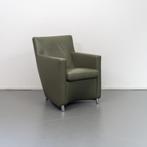 2 Leolux Dolcinea Fauteuil Olijfgroen Leer - Aluminium Frame, 75 tot 100 cm, Ophalen of Verzenden, Zo goed als nieuw, Metaal