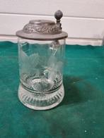 bierpul glas met tinnen deksel gegraveerde bladeren, Ophalen of Verzenden, 'T Olde Gre-j, Info@toldegrej.nl, Endepoelstraat 20f Didam