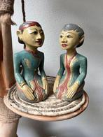 Javaans houtsnijwerk echtpaar Indonesie Loro Blonyo blauw, Ophalen of Verzenden