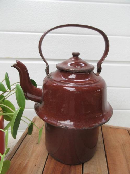 oude vintage bruin emaillen zakketel, Antiek en Kunst, Antiek | Emaille, Ophalen of Verzenden