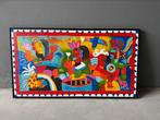Te koop kleurig schilderij met zwarte baklijst., Ophalen