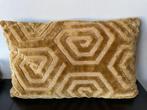 Brokaat mosterdkleurig jacquard geweven kussen, Ophalen of Verzenden, Gebruikt, Geel, Rechthoekig