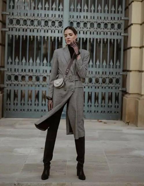 Zara elegante lange trenchcoat grijs ruitje met ceintuur M, Kleding | Dames, Jassen | Zomer, Nieuw, Maat 38/40 (M), Grijs, Verzenden