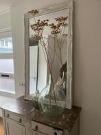 Prachtige grote spiegel met facetrand en wit brocante lijst, 100 tot 150 cm, Rechthoekig, Zo goed als nieuw, Ophalen