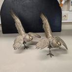 2 Grote vintage zilverkleurige fazanten, l 40 x h 30 x b 25, Ophalen, Gebruikt, Vogel, Beeldje of Figuurtje