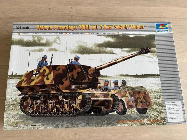 Trumpeter German Panzerjager 39(H) mit 7,5cm PAK40/1 Marder, Hobby en Vrije tijd, Modelbouw | Auto's en Voertuigen, Zo goed als nieuw