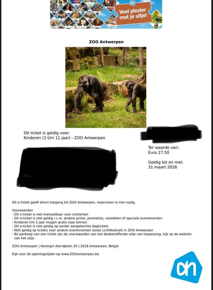 Toegangskaart ZOO Antwerpen - Kinderen 3 t/m 11 jaar, Tickets en Kaartjes, Recreatie | Dierentuinen, Eén persoon, Ticket of Toegangskaart