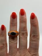 V484 Prachtige zilveren ring oranje met rooktopaas mt 16,75, Ophalen of Verzenden, Kleiner dan 17, X, Met edelsteen