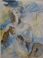 Jan Wiegers (1893) Aquarel Potlood " Dame met Hoed " Ges Ged, Ophalen of Verzenden