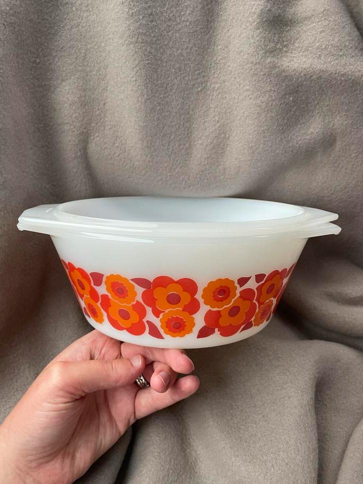 Retro Dekschaal met Oranje Bloemen, Huis en Inrichting, Keuken | Keukenbenodigdheden, Zo goed als nieuw, Ophalen of Verzenden