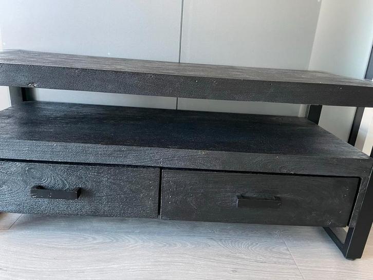 TV-Meubel in mangohout met gecoat staal, Huis en Inrichting, Kasten | Televisiemeubels, Zo goed als nieuw, Minder dan 100 cm, 100 tot 150 cm