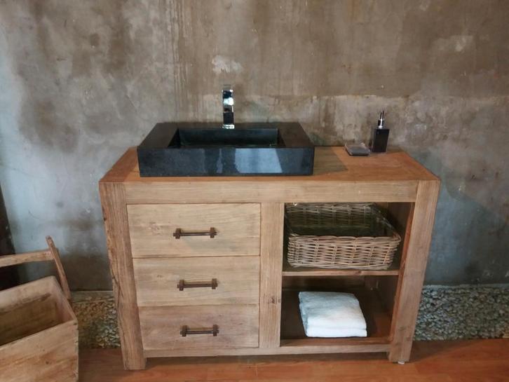 Badkamermeubel hout, badmeubel hout, landelijk, natuursteen, Huis en Inrichting, Badkamer | Badkamermeubels, Nieuw, Minder dan 100 cm