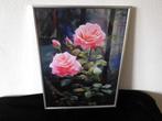 Print Rozen afbeelding op Canvas in nieuwe lijst met glas., Ophalen, Minder dan 50 cm, Nieuw, Print