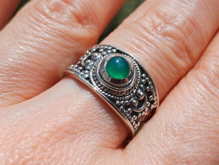 Vanoli 925 zilveren ring met groene agaat maat 18, Sieraden, Tassen en Uiterlijk, Ringen, Nieuw, Dame, 18 tot 19, Groen, Zilver