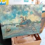 oude schilderij MET BOOT, Huis en Inrichting, Ophalen, Overige materialen, Gebruikt, 50 tot 75 cm
