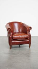 Cognac-kleurige rundleren clubfauteuil in Engelse stijl, Huis en Inrichting, Fauteuils, Ophalen, Gebruikt, ., Klassiek