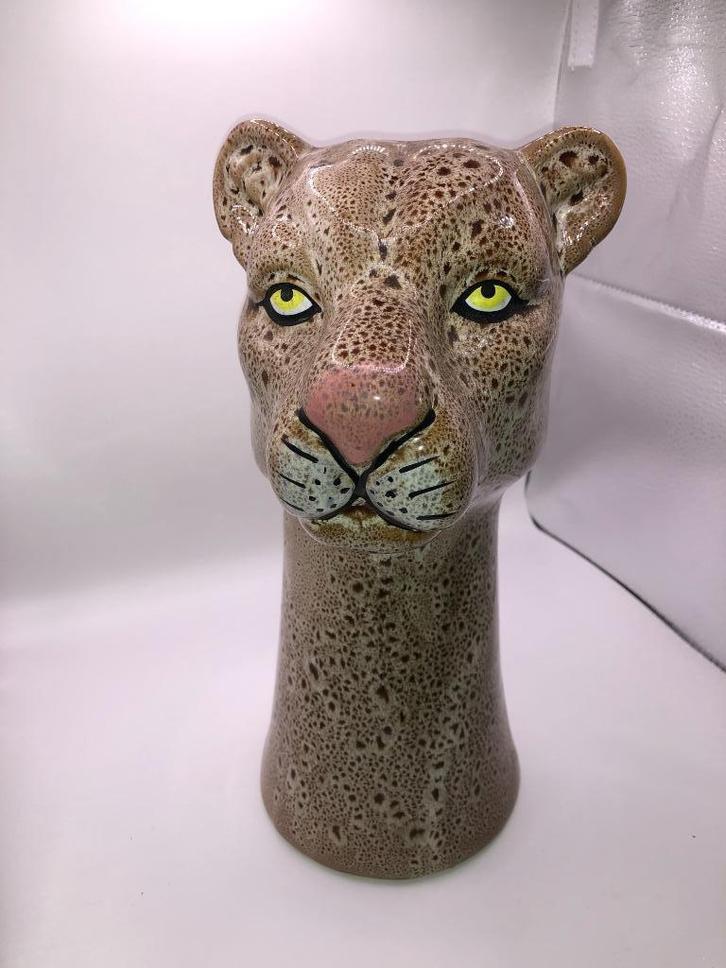 Keramieken luipaard vaas – 29 cm – opvallend design, Huis en Inrichting, Woonaccessoires | Vazen, Zo goed als nieuw, Overige kleuren
