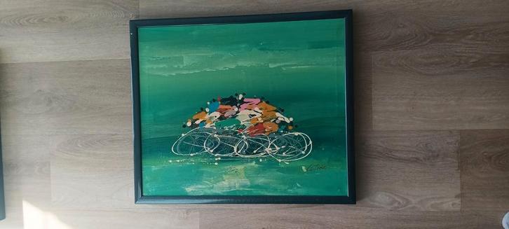 2 -luik, abstract, wielrennersgroep, gesigneerd, Le Jerne, Antiek en Kunst, Kunst | Schilderijen | Abstract, Ophalen of Verzenden