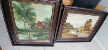 2 schilderijen boerderij gesigneerd in dezelfde lijst  beschikbaar voor biedingen