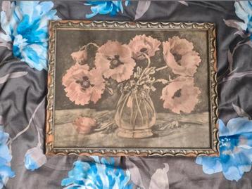 Schilderij met bloemen in lijst beschikbaar voor biedingen