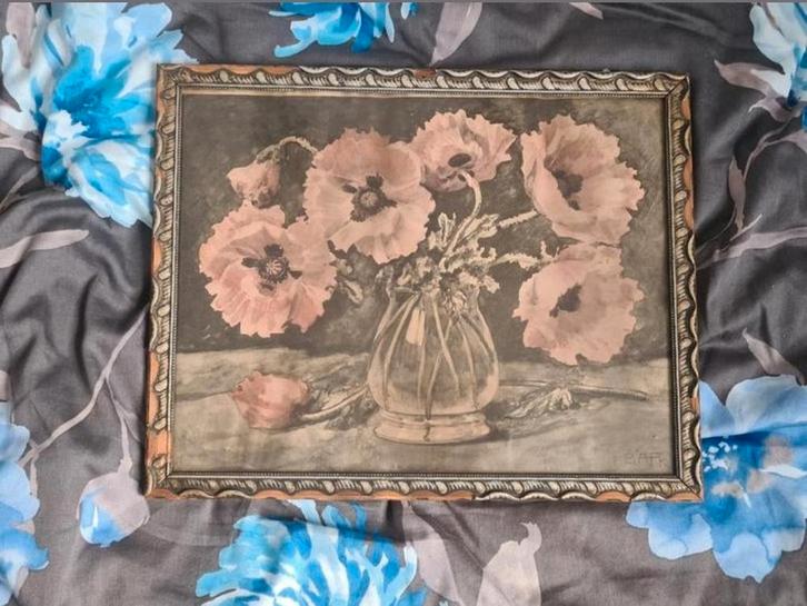 Schilderij met bloemen in lijst, Antiek en Kunst, Kunst | Tekeningen en Foto's, Ophalen