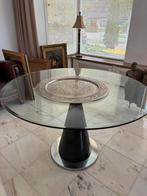 Design zware glazen eettafel, Ophalen, 100 tot 150 cm, Rond, Glas