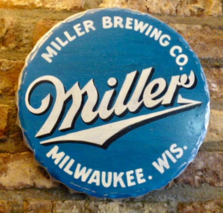 Handgeschilderd pub bord / Miller Beer / bier / metaal, Verzamelen, Biermerken, Zo goed als nieuw, Reclamebord, Plaat of Schild