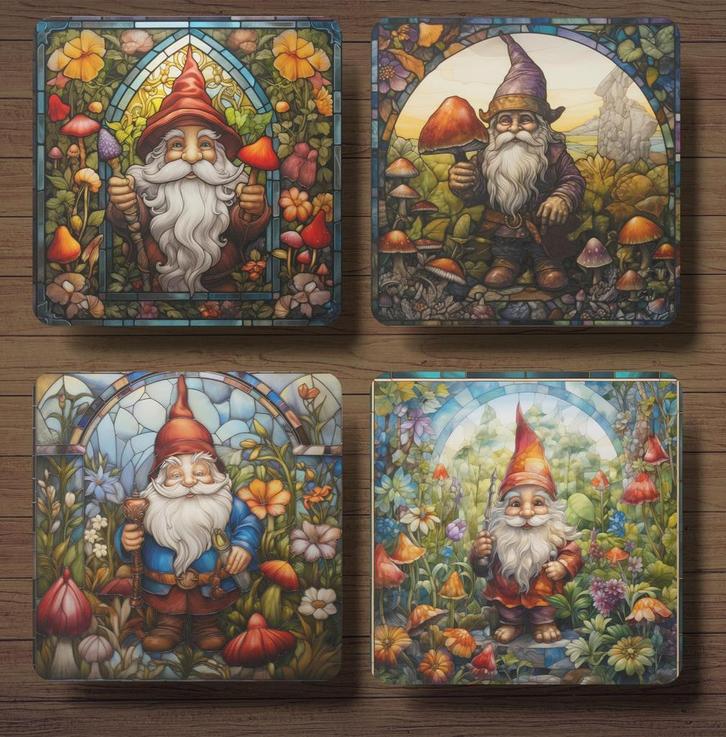 Kabouter Glas in Lood onderzetters met houder, Huis en Inrichting, Woonaccessoires | Onderzetters, Nieuw, Glas of Kopje, Ophalen of Verzenden