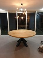 Massief eiken eettafel 160 cm, Ophalen, 150 tot 200 cm, Rond, Zo goed als nieuw