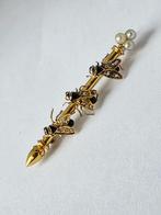 Antieke geëmailleerde broche met diamanten ca1870, Ophalen of Verzenden, Goud, Broche, Met edelsteen