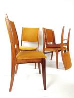 Vintage Deense stoelen okergeel velours geel dining chairs, Huis en Inrichting, Hout, Gebruikt, Twee, Overige kleuren