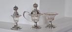 3-delig Zilveren Kristallen Tafelset 1853, meester P.L Uriot, Ophalen of Verzenden, Zilver