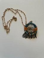 Prachtige ketting met kralen plus waaiertje kleine kraaltjes, Ophalen of Verzenden, Zo goed als nieuw, Blauw, Overige materialen