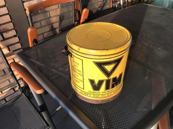 Groot Oud V.I.M. Blik, Verzamelen, Blikken, Gebruikt, Ophalen of Verzenden
