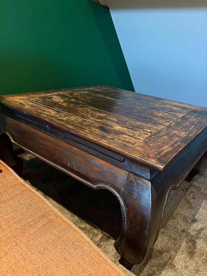 Opiumtafel teak, Huis en Inrichting, Tafels | Salontafels, Gebruikt, Minder dan 50 cm, 50 tot 100 cm, 100 tot 150 cm, Rechthoekig