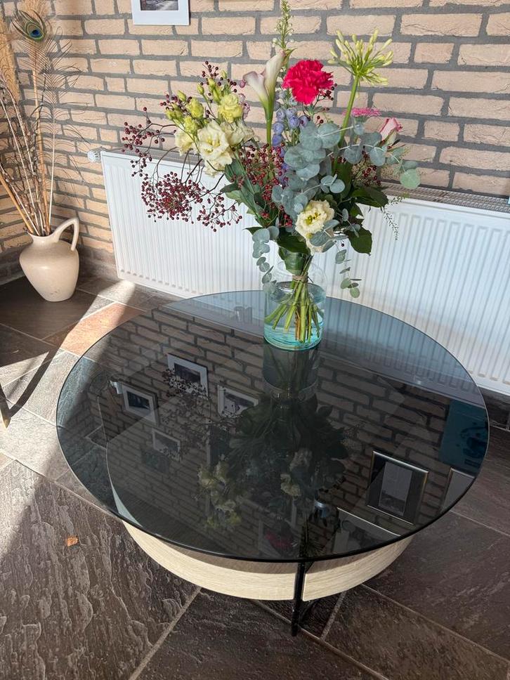 Salontafel Glas/Hout - Zo goed als nieuw!, Huis en Inrichting, Tafels | Salontafels, Zo goed als nieuw, Minder dan 50 cm, 50 tot 100 cm