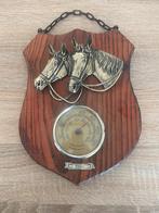 Vintage wandthermometer met paarden – hout en metaal, Ophalen of Verzenden, Gebruikt