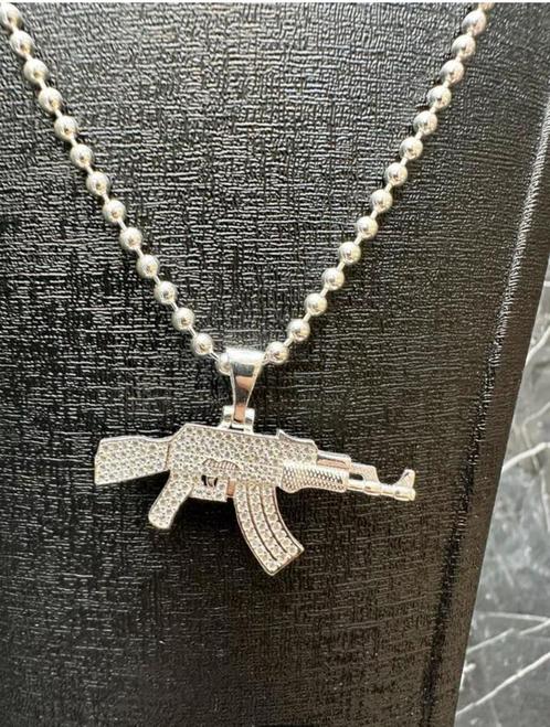 Prachtige 925 zilveren kralenketting met AK-47, Sieraden, Tassen en Uiterlijk, Kettingen, Nieuw, Goud, Ophalen of Verzenden