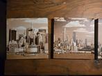 3 schilderijen skyline canvas 20x20, Antiek en Kunst, Ophalen of Verzenden