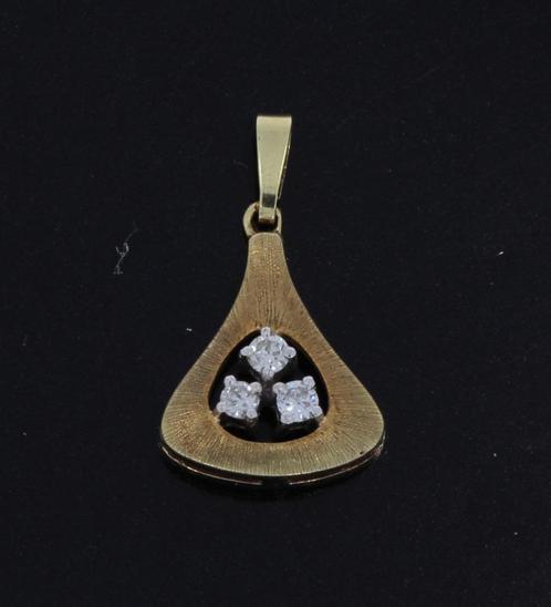 Design 14k gouden ketting hanger 3 diamanten vintage dames, Sieraden, Tassen en Uiterlijk, Kettinghangers, Zo goed als nieuw, Goud