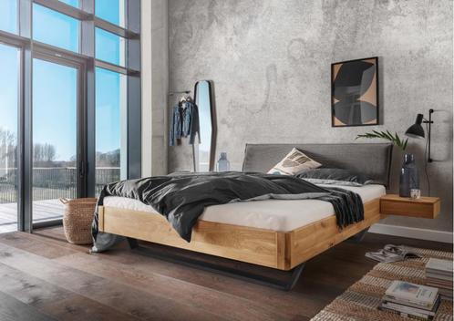 Easton 2-persoonsbed - Massief eiken - hoofdbord Grijs, Huis en Inrichting, Slaapkamer | Bedden
