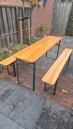 Biertafel met banken - 180cm - Gebruikte staat, Tuin en Terras, Gebruikt, Ophalen of Verzenden, Inklapbaar, Rechthoekig