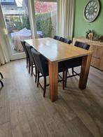 Half hoge notenhouten tafel, Huis en Inrichting, Tafels | Eettafels, Ophalen, Gebruikt, 50 tot 100 cm, Vijf personen of meer