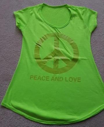 T-shirt tshirt neon groen maat xs s peace and love shirt beschikbaar voor biedingen