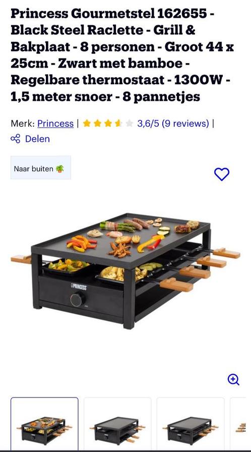 Princess Gourmetstel 162655 - Black Steel Raclette - Grill &, Witgoed en Apparatuur, Gourmetstellen, Nieuw, 8 personen of meer