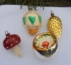 4 oude vintage kerstballen: deukbal, paddestoel, lampion, de, Verzenden, Gebruikt