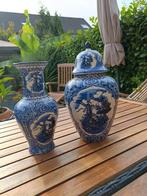 Delfts Blauw Vaas en Pot met Deksel, Antiek en Kunst, Ophalen