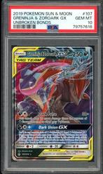 Greninja & Zoroark GX PSA 10 - 107/214 - Unbroken Bonds 2019, Ophalen of Verzenden, Zo goed als nieuw, Losse kaart