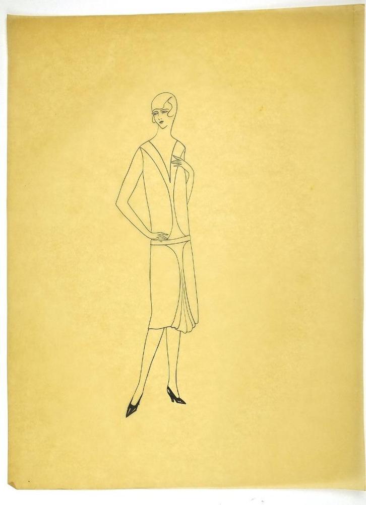 A310 Art Deco Modeontwerp Lijntekening (c. 40 x 29,5 cm), Antiek en Kunst, Kunst | Tekeningen en Foto's, Ophalen of Verzenden
