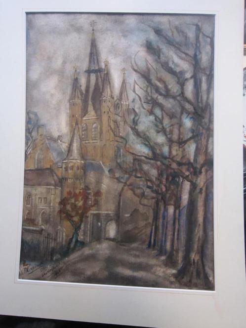 DELFT, Prinsenhof, Mooie Losse Aquarel van Heij koop, Antiek en Kunst, Kunst | Etsen en Gravures, Ophalen of Verzenden